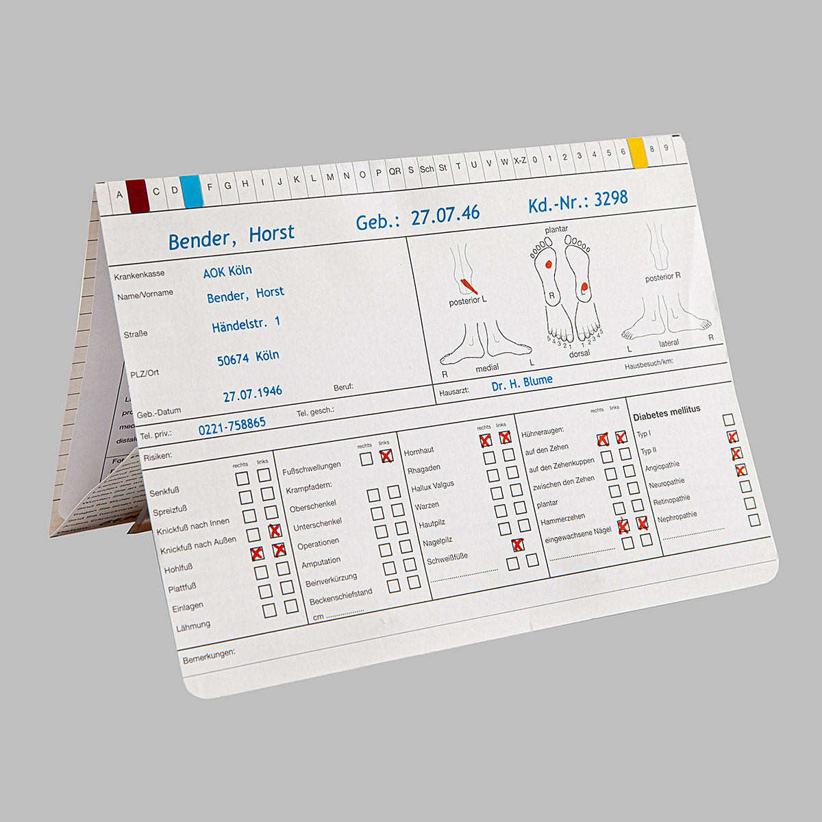 Karteikarte Orthopädie-Schuhtechnik DIN A5 quer - Dreifachkarte